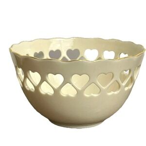 Lenox China Heart Bowl 24 Kt Gold Cream Embossed Rose 5.5" Diam x 3" Deep